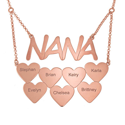 Nana Necklace With Personalized Hearts Rose Gold Mom Necklace MelodyNecklace