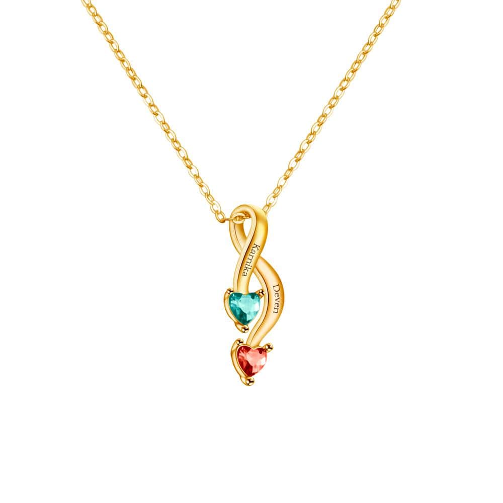 Valentine's Day Gift Personalized Couple Birthstones Infinity Promise Pendant Necklace