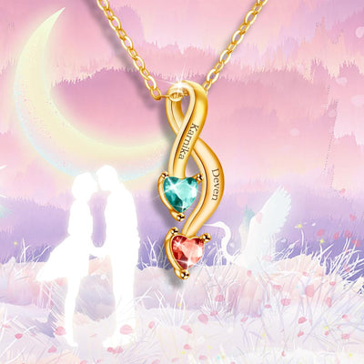 Valentine's Day Gift Personalized Couple Birthstones Infinity Promise Pendant Necklace