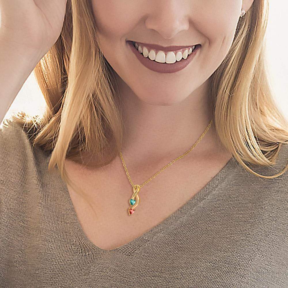 Valentine's Day Gift Personalized Couple Birthstones Infinity Promise Pendant Necklace