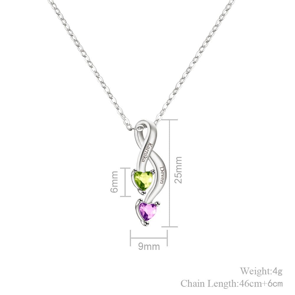 Valentine's Day Gift Personalized Couple Birthstones Infinity Promise Pendant Necklace