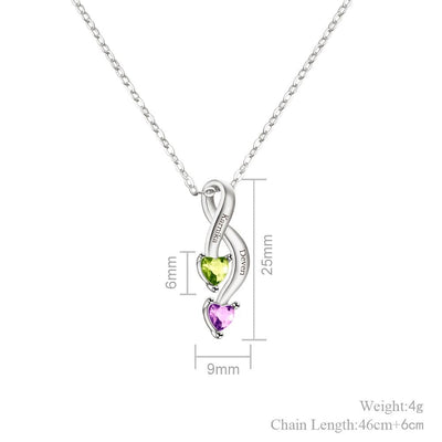 Valentine's Day Gift Personalized Couple Birthstones Infinity Promise Pendant Necklace