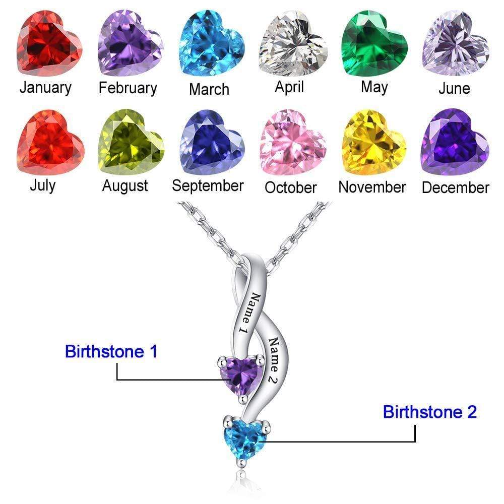 Valentine's Day Gift Personalized Couple Birthstones Infinity Promise Pendant Necklace