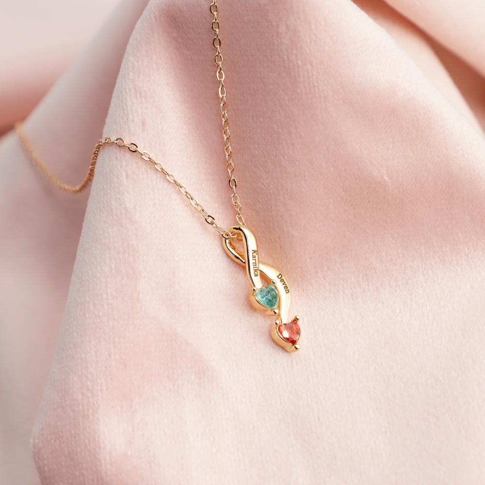 Valentine's Day Gift Personalized Couple Birthstones Infinity Promise Pendant Necklace