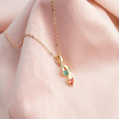 Valentine's Day Gift Personalized Couple Birthstones Infinity Promise Pendant Necklace