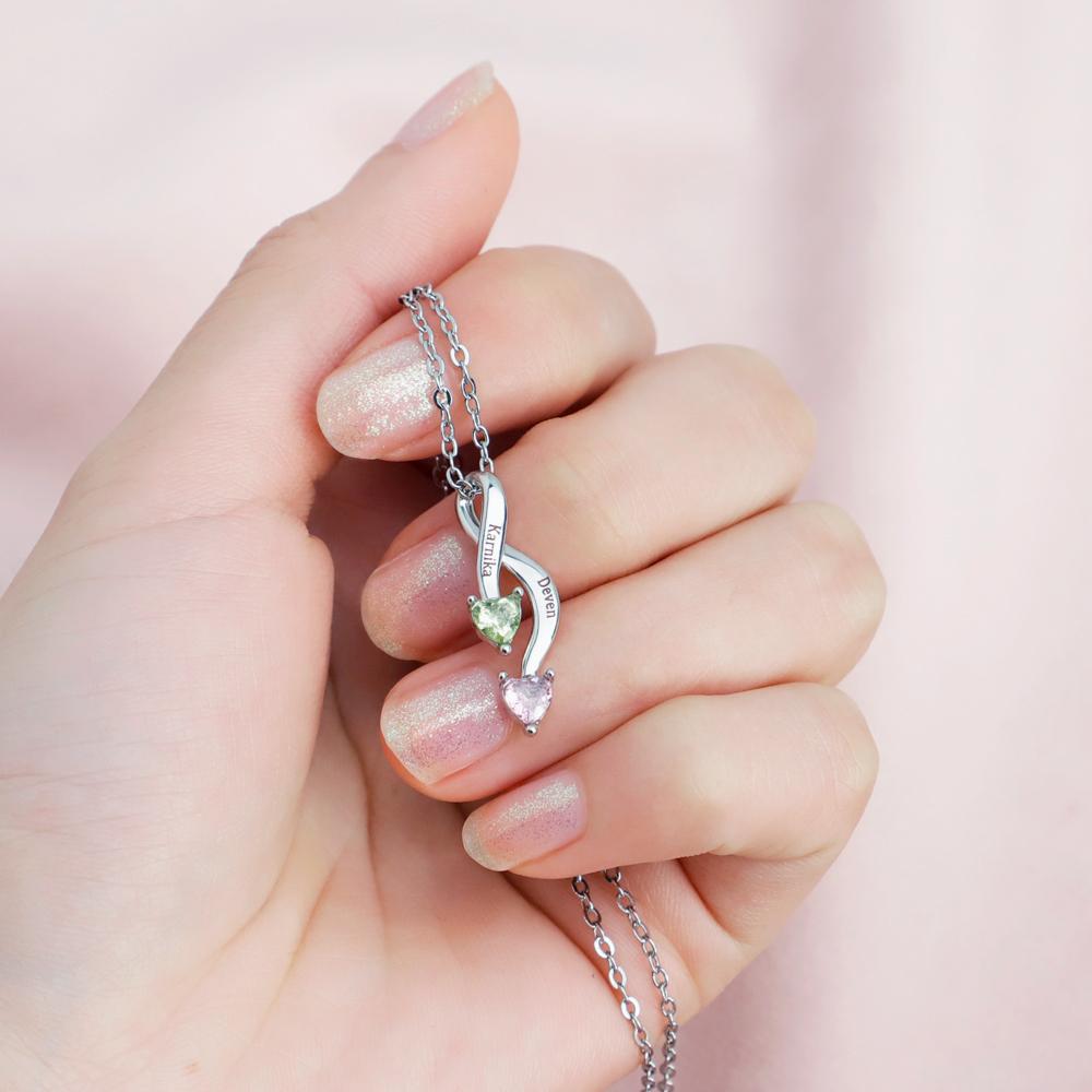 Valentine's Day Gift Personalized Couple Birthstones Infinity Promise Pendant Necklace