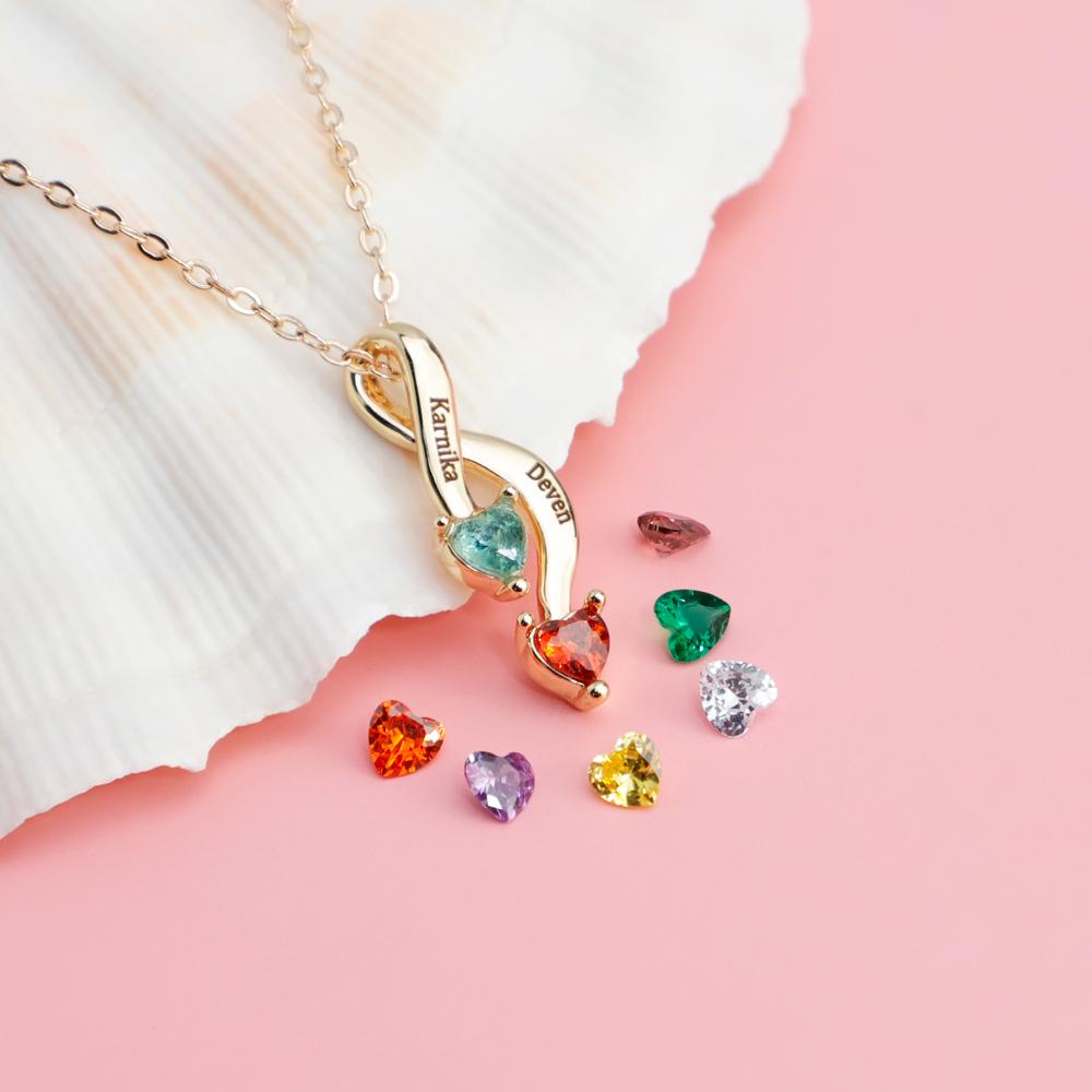 Valentine's Day Gift Personalized Couple Birthstones Infinity Promise Pendant Necklace