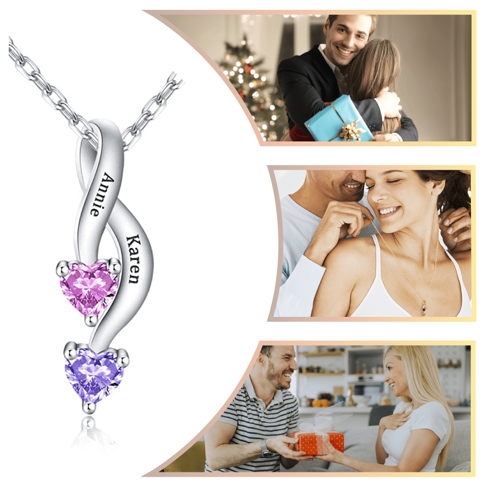 Valentine's Day Gift Personalized Couple Birthstones Infinity Promise Pendant Necklace