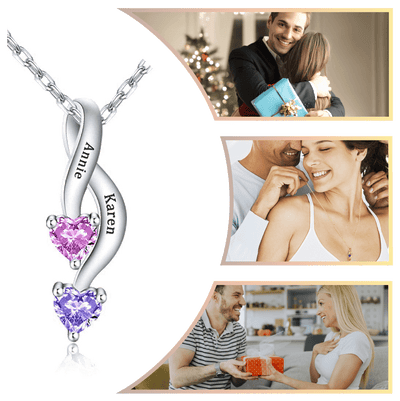 Valentine's Day Gift Personalized Couple Birthstones Infinity Promise Pendant Necklace