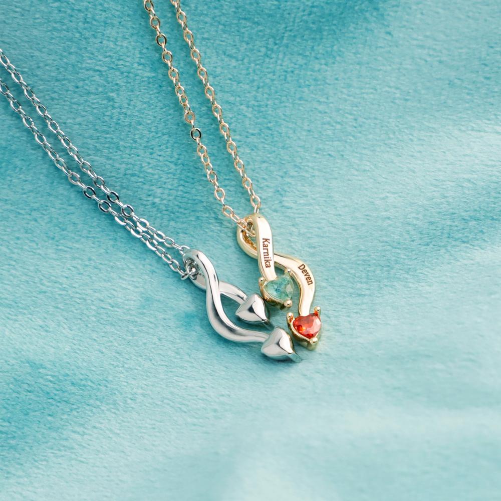 Valentine's Day Gift Personalized Couple Birthstones Infinity Promise Pendant Necklace